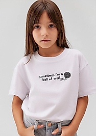 Kedi Baskılı Beyaz Tişört / MAVİ